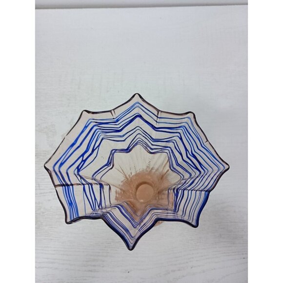 VTG Bohemian Hand Blown Art Glass Vase Pink Blue Flare Rim MCM Czechoslovakia - Picture 4 of 11